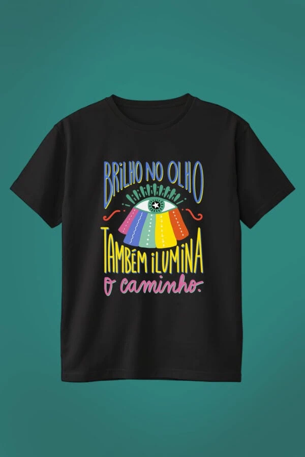 Camiseta Brilho no Olho preta, Mais Longa